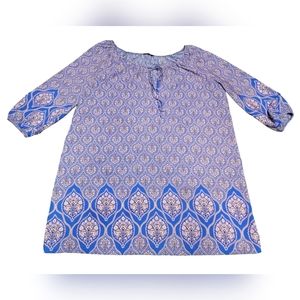 Soprano Pink and Blue Mandala Pattern Long Sleeve Knee Length Dress Size 1X